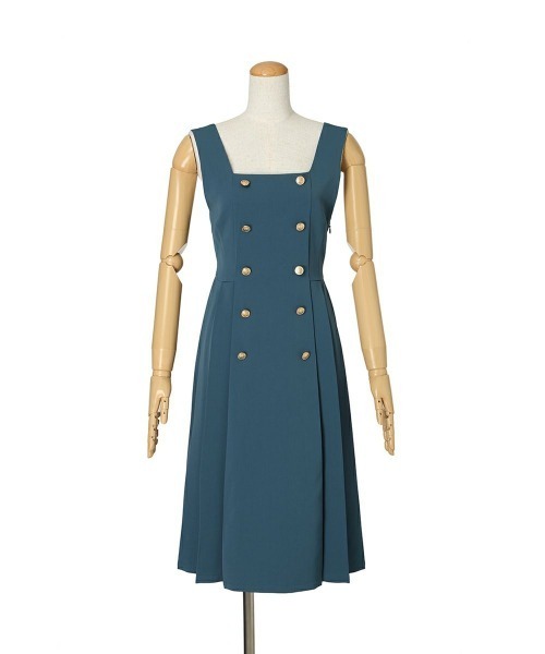 F i.n.t（フィント）の「【セットアップ対応】ゴールド釦プリーツジャンパースカート/fint フィント（ジャンパースカート・レディース・ブルーグリーン/モカ・FREE）」の21枚目の写真