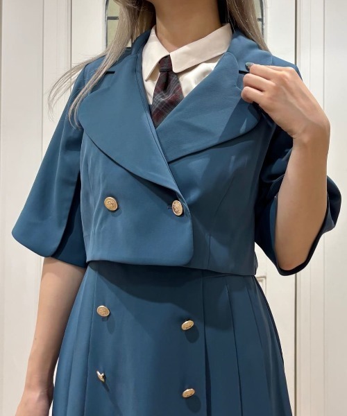 F i.n.t（フィント）の「【セットアップ対応】ゴールド釦プリーツジャンパースカート/fint フィント（ジャンパースカート・レディース・ブルーグリーン/モカ・FREE）」の18枚目の写真