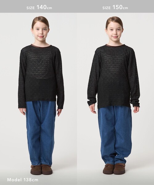 green label relaxing（グリーンレーベルリラクシング）の「花柄 ジャガードトップス / キッズ  100㎝-160㎝（Tシャツ/カットソー・キッズ・オフホワイト/ライトブルー/ブラック・120cm/150cm/110cm/160cm/130cm/140cm/100cm）」の9枚目の写真