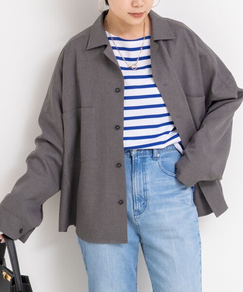 Rie Miller（リエミラー）の「《セットアップ対応》オープンカラービッグシルエットシャツ（シャツ/ブラウス・レディース・ネイビー/オリーブ/グレー・38）」の2枚目の写真