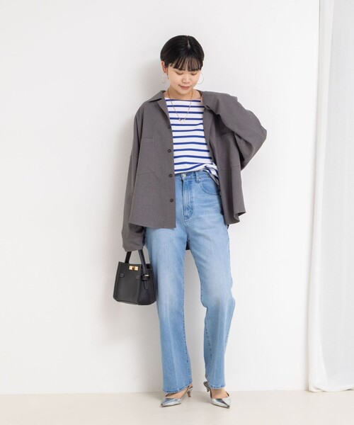 Rie Miller（リエミラー）の「《セットアップ対応》オープンカラービッグシルエットシャツ（シャツ/ブラウス・レディース・ネイビー/オリーブ/グレー・38）」の5枚目の写真