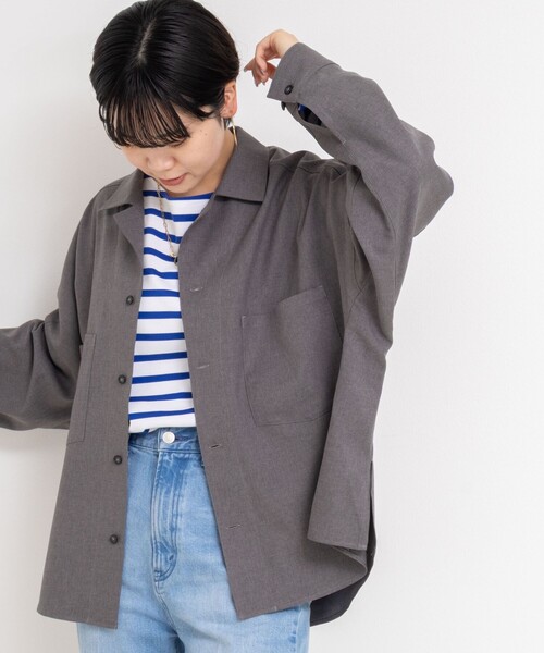 Rie Miller（リエミラー）の「《セットアップ対応》オープンカラービッグシルエットシャツ（シャツ/ブラウス・レディース・ネイビー/オリーブ/グレー・38）」の7枚目の写真