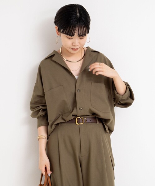 Rie Miller（リエミラー）の「《セットアップ対応》オープンカラービッグシルエットシャツ（シャツ/ブラウス・レディース・ネイビー/オリーブ/グレー・38）」の14枚目の写真