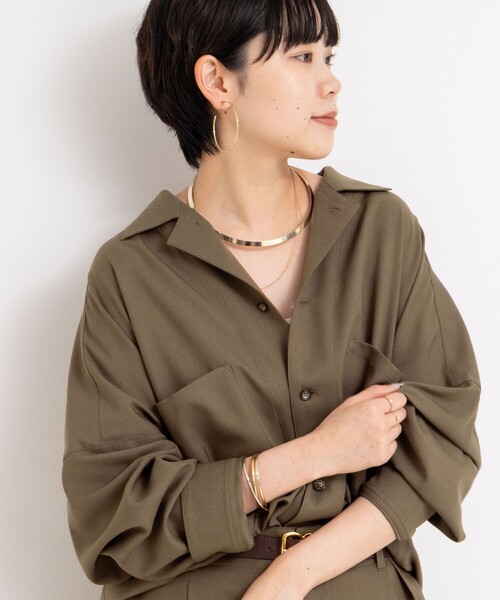 Rie Miller（リエミラー）の「《セットアップ対応》オープンカラービッグシルエットシャツ（シャツ/ブラウス・レディース・ネイビー/オリーブ/グレー・38）」の16枚目の写真
