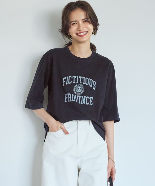 23区 L（ニジュウサンクオオキイサイズ）の「【SLOW/一部店舗限定】MVSコットン ヴィンテージ風 ロゴTEE（Tシャツ/カットソー・レディース・ネイビー系/ダルブルー系/ベージュ系/カーキ系・46/44）」の3枚目の写真