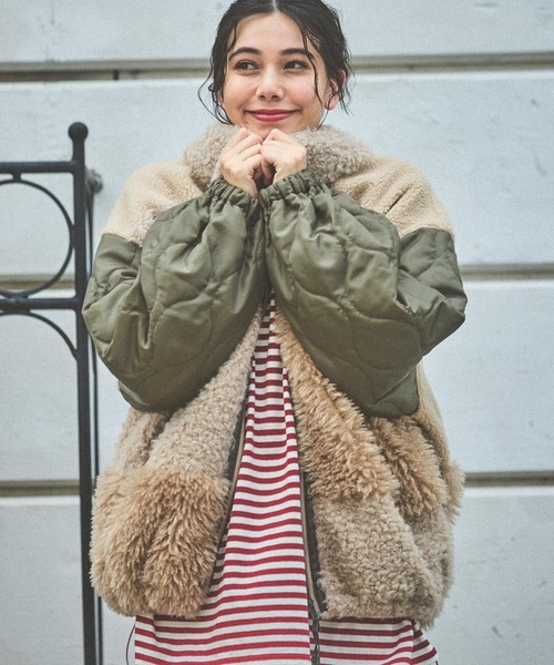 パッチワークボアブルゾン（ブルゾン）｜niko and