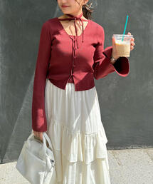 ニット/セーター ボルドー カーディガン」に該当するトップス