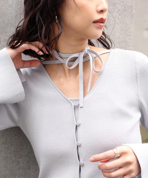 FREE'S MART（フリーズマート）の「◇キャミレイヤードニットカーディガン（ニット/セーター・レディース・ホワイト/ボルドー/ブラック/グレー・FREE）」の16枚目の写真