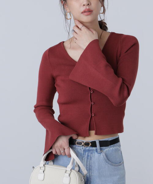 FREE'S MART（フリーズマート）の「◇キャミレイヤードニットカーディガン（ニット/セーター・レディース・ホワイト/ボルドー/ブラック/グレー・FREE）」の7枚目の写真