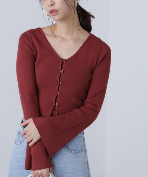 FREE'S MART（フリーズマート）の「◇キャミレイヤードニットカーディガン（ニット/セーター・レディース・ホワイト/ボルドー/ブラック/グレー・FREE）」の8枚目の写真