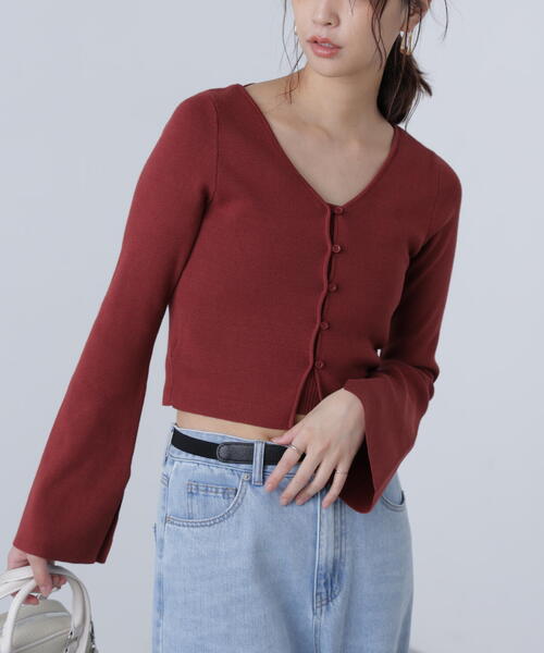 FREE'S MART（フリーズマート）の「◇キャミレイヤードニットカーディガン（ニット/セーター・レディース・ホワイト/ボルドー/ブラック/グレー・FREE）」の9枚目の写真