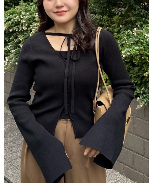 FREE'S MART（フリーズマート）の「◇キャミレイヤードニットカーディガン（ニット/セーター・レディース・ホワイト/ボルドー/ブラック/グレー・FREE）」の3枚目の写真