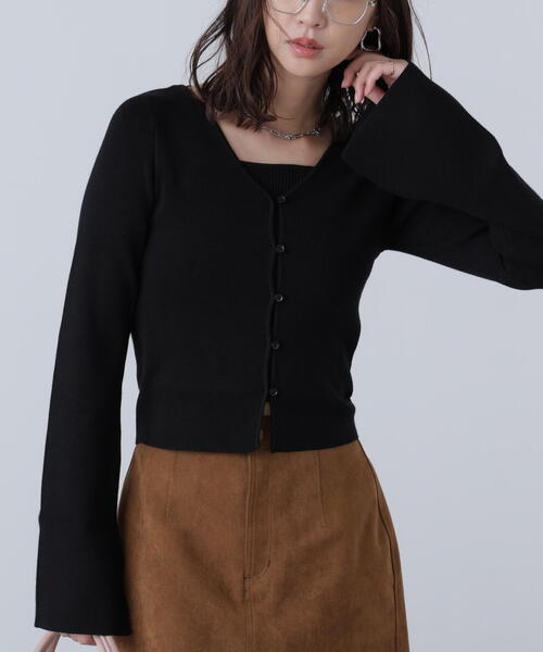 FREE'S MART（フリーズマート）の「◇キャミレイヤードニットカーディガン（ニット/セーター・レディース・ホワイト/ボルドー/ブラック/グレー・FREE）」の5枚目の写真