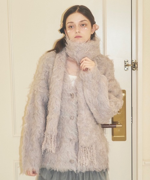 リミフゥ ウールマフラー付きカーディガン リミフゥ ウールマフラー付きカーディガン