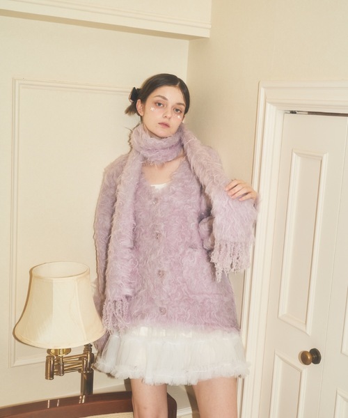 セール】マフラー付きシャギーカーディガン（カーディガン/ボレロ