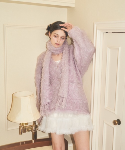 マフラー付きシャギーカーディガン（カーディガン/ボレロ）｜Lovilyn