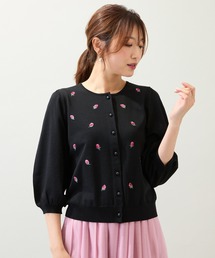 【手洗いOK】つぼみ刺繍ニットカーディガン