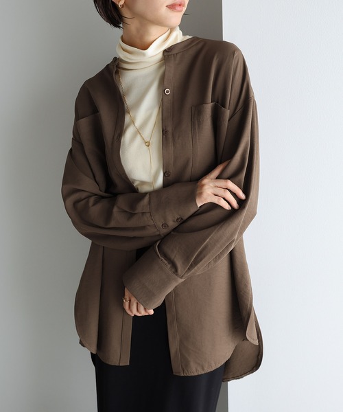 セール】とろみバンドカラーロングシャツ（シャツ/ブラウス