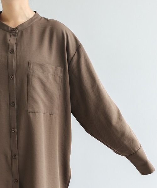 セール】とろみバンドカラーロングシャツ（シャツ/ブラウス