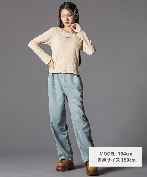 ZIDDY（ジディ）の「【 ニコ☆プチ 掲載 】メロウリブテレコ長袖Tシャツ(130~160cm)（Tシャツ/カットソー・キッズ・ベージュ/ブラック・140cm/150cm/FREE/130cm）」の4枚目の写真