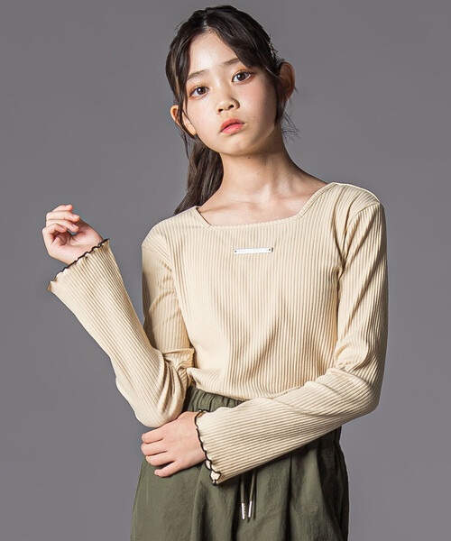 ZIDDY（ジディ）の「【 ニコ☆プチ 掲載 】メロウリブテレコ長袖Tシャツ(130~160cm)（Tシャツ/カットソー・キッズ・ベージュ/ブラック・140cm/150cm/FREE/130cm）」の8枚目の写真