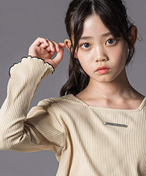 ZIDDY（ジディ）の「【 ニコ☆プチ 掲載 】メロウリブテレコ長袖Tシャツ(130~160cm)（Tシャツ/カットソー・キッズ・ベージュ/ブラック・140cm/150cm/FREE/130cm）」の9枚目の写真