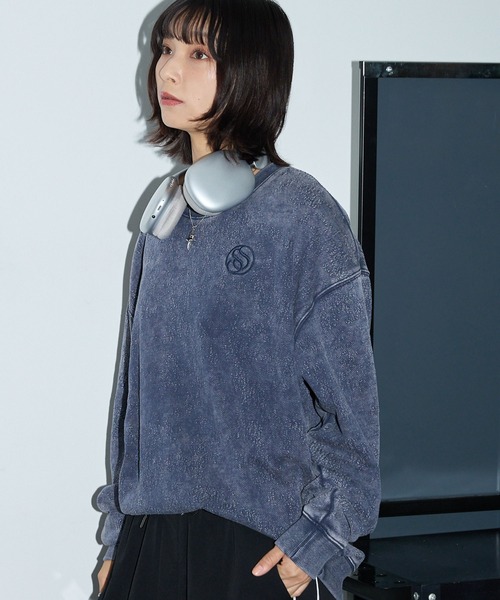 Anchor Smith（アンカー スミス）の「ヴィンテージ加工スノーウォッシュ ワンポイント刺繍アブストラクトジャガードスウェット（スウェット・レディース・ブラウン/ブラック/ネイビー・L/M）」の9枚目の写真
