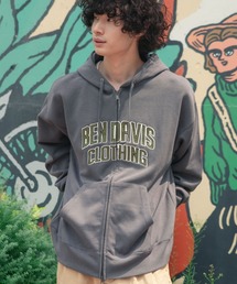 【BEN DAVIS/ベンデイビス】カレッジロゴ レタードロゴ ダンボールフルジップパーカー フーディー スウェットライク 秋服