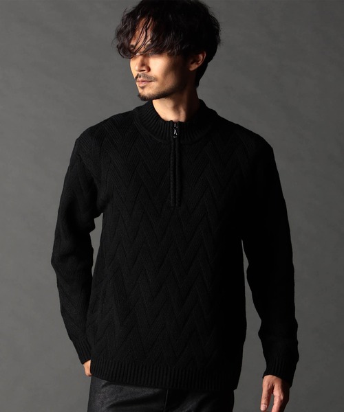 NICOLE CLUB FOR MEN（ニコルクラブフォーメン）の「ハーフジッププルオーバーニット（ニット/セーター・メンズ・ブラック/オフホワイト/ブルー系/ホワイト系・MEDIUM/X-LARGE/LARGE）」の3枚目の写真