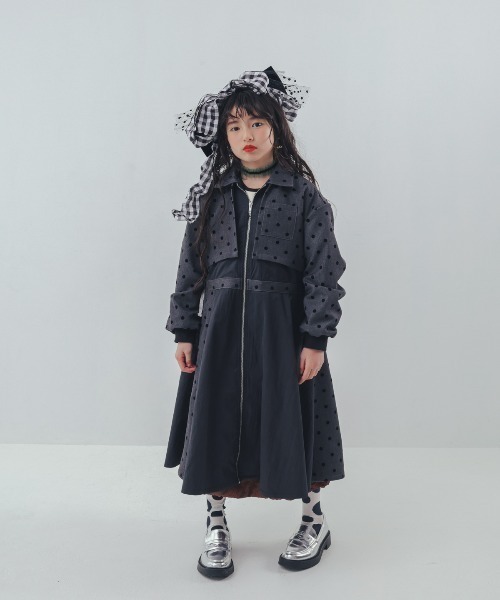 unica（ユニカ）の「フロッキードットzipperジャケットワンピース（ワンピース・キッズ・ネイビー/グレー/ブルー・XL/L）」の2枚目の写真