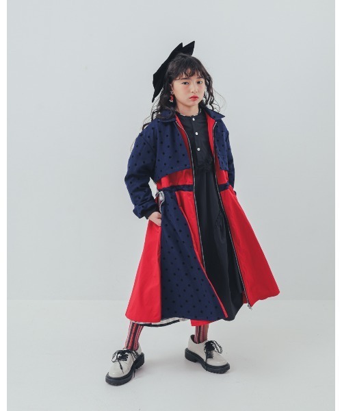 unica（ユニカ）の「フロッキードットzipperジャケットワンピース（ワンピース・キッズ・ネイビー/グレー/ブルー・XL/L）」の5枚目の写真