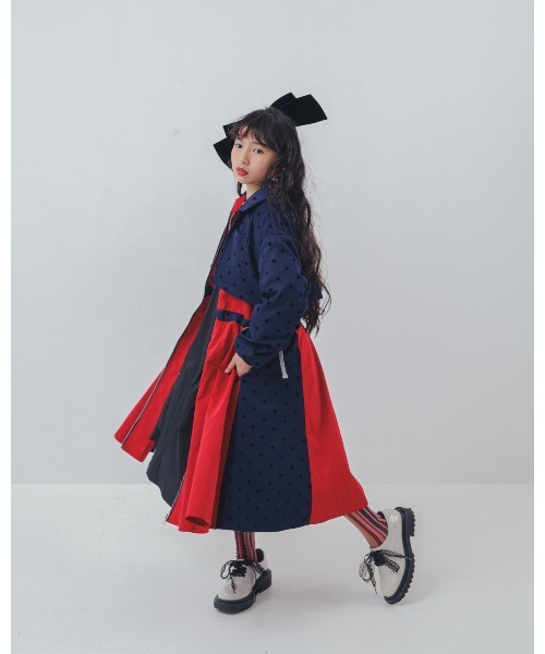 unica（ユニカ）の「フロッキードットzipperジャケットワンピース（ワンピース・キッズ・ネイビー/グレー/ブルー・XL/L）」の6枚目の写真