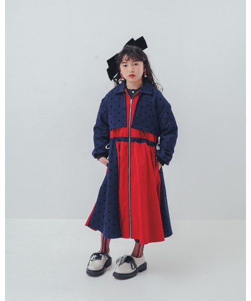 unica（ユニカ）の「フロッキードットzipperジャケットワンピース（ワンピース・キッズ・ネイビー/グレー/ブルー・XL/L）」の9枚目の写真