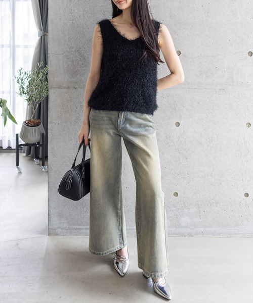 CLEAR BASIC（クリアベーシック）の「シャギーニットベスト[オフィスカジュアル 着回し抜群 大人]≪AW新作≫（ベスト・レディース・ベージュ/ブラック/ブラウン・F）」の4枚目の写真