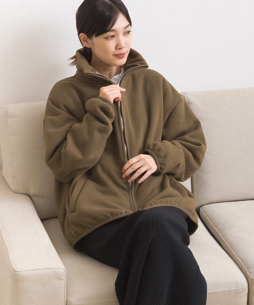 セール】裏起毛ボンディングスタンドジップオーバーサイズブルゾン