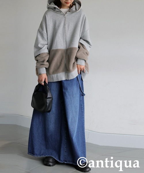 antiqua(アンティカ)の「裏毛×ボアパーカー(パーカー・レディース・ブラック/杢グレー・ONESIZE)」の11枚目の写真