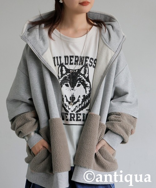 antiqua(アンティカ)の「裏毛×ボアパーカー(パーカー・レディース・ブラック/杢グレー・ONESIZE)」の12枚目の写真