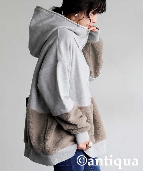 antiqua(アンティカ)の「裏毛×ボアパーカー(パーカー・レディース・ブラック/杢グレー・ONESIZE)」の13枚目の写真