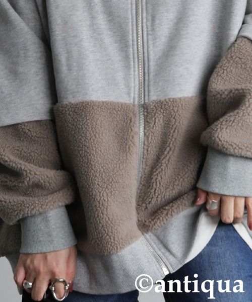 antiqua(アンティカ)の「裏毛×ボアパーカー(パーカー・レディース・ブラック/杢グレー・ONESIZE)」の14枚目の写真
