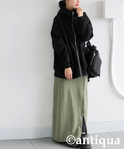 antiqua(アンティカ)の「裏毛×ボアパーカー(パーカー・レディース・ブラック/杢グレー・ONESIZE)」の3枚目の写真