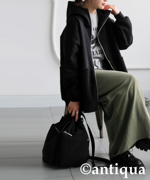 antiqua(アンティカ)の「裏毛×ボアパーカー(パーカー・レディース・ブラック/杢グレー・ONESIZE)」の5枚目の写真