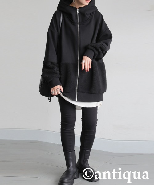 antiqua(アンティカ)の「裏毛×ボアパーカー(パーカー・レディース・ブラック/杢グレー・ONESIZE)」の6枚目の写真