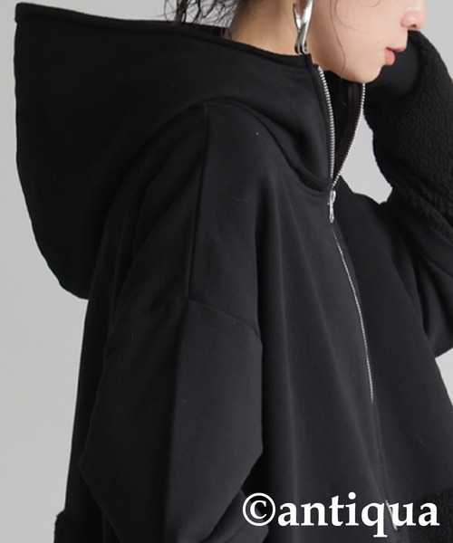 antiqua(アンティカ)の「裏毛×ボアパーカー(パーカー・レディース・ブラック/杢グレー・ONESIZE)」の7枚目の写真