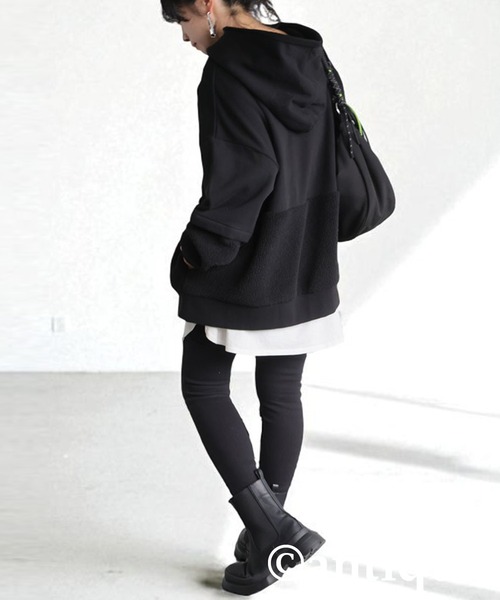 antiqua(アンティカ)の「裏毛×ボアパーカー(パーカー・レディース・ブラック/杢グレー・ONESIZE)」の9枚目の写真
