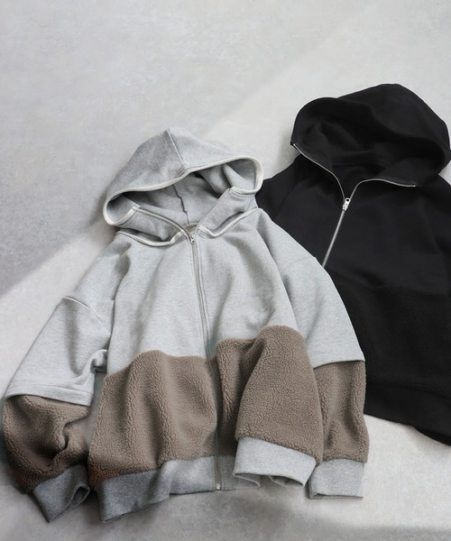 antiqua(アンティカ)の「裏毛×ボアパーカー(パーカー・レディース・ブラック/杢グレー・ONESIZE)」の16枚目の写真