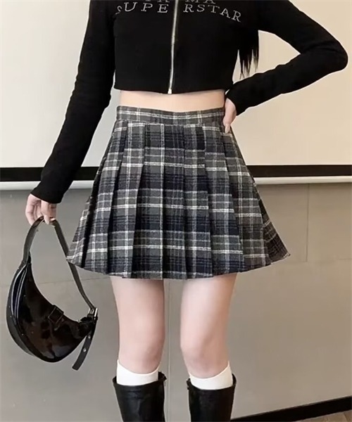 Dream garden(ドリームガーデン)の「チェック柄プリーツ ミニスカート(スカート・レディース・ブラウン/グレー・3XL/2XL/XL/L/M/S/XS)」の8枚目の写真