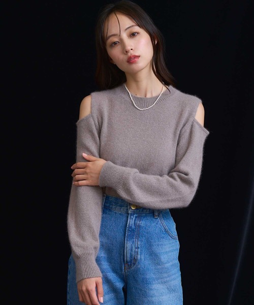 NOELA（ノエラ）の「オープンショルダーフォックスニット（ニット/セーター・レディース・ブラウン/ベージュ/オフホワイト・フリー）」の3枚目の写真