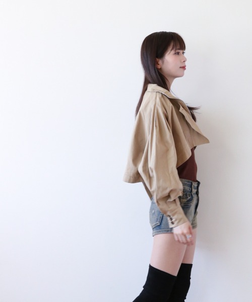 a lot of love（ア ロット オブ ラブ）の「バルーンスリーブ クロップドジャケット（ブルゾン・レディース・ベージュ/グリーン・FREE）」の3枚目の写真