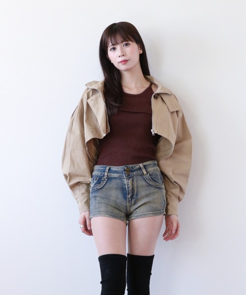 a lot of love（ア ロット オブ ラブ）の「バルーンスリーブ クロップドジャケット（ブルゾン・レディース・ベージュ/グリーン・FREE）」の4枚目の写真