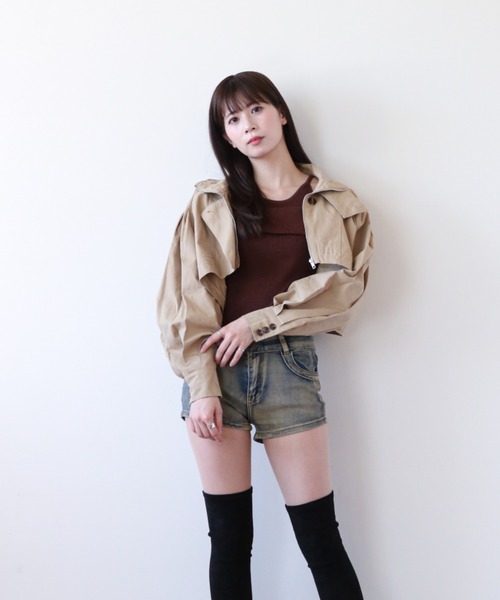 a lot of love（ア ロット オブ ラブ）の「バルーンスリーブ クロップドジャケット（ブルゾン・レディース・ベージュ/グリーン・FREE）」の5枚目の写真